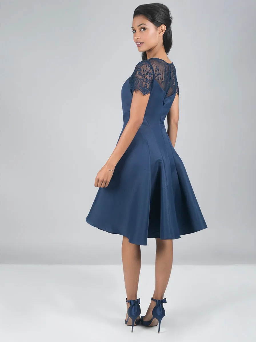 Short Sleeved Sheer Lace Midi Dress In Blue sold by Chi Chi London product image thumbnail 4