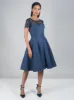 Short Sleeved Sheer Lace Midi Dress In Blue sold by Chi Chi London
