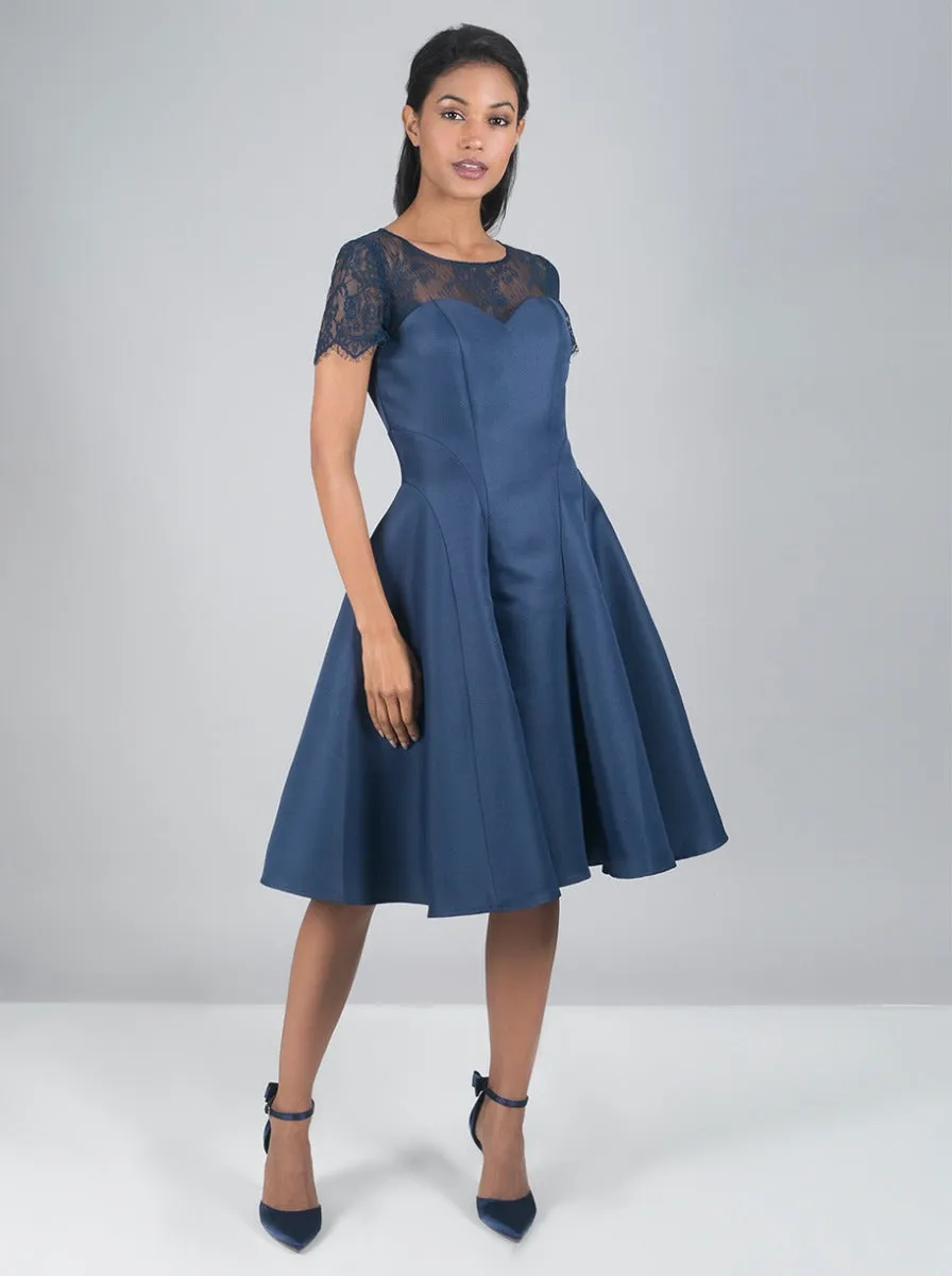 Short Sleeved Sheer Lace Midi Dress In Blue sold by Chi Chi London product image thumbnail 2