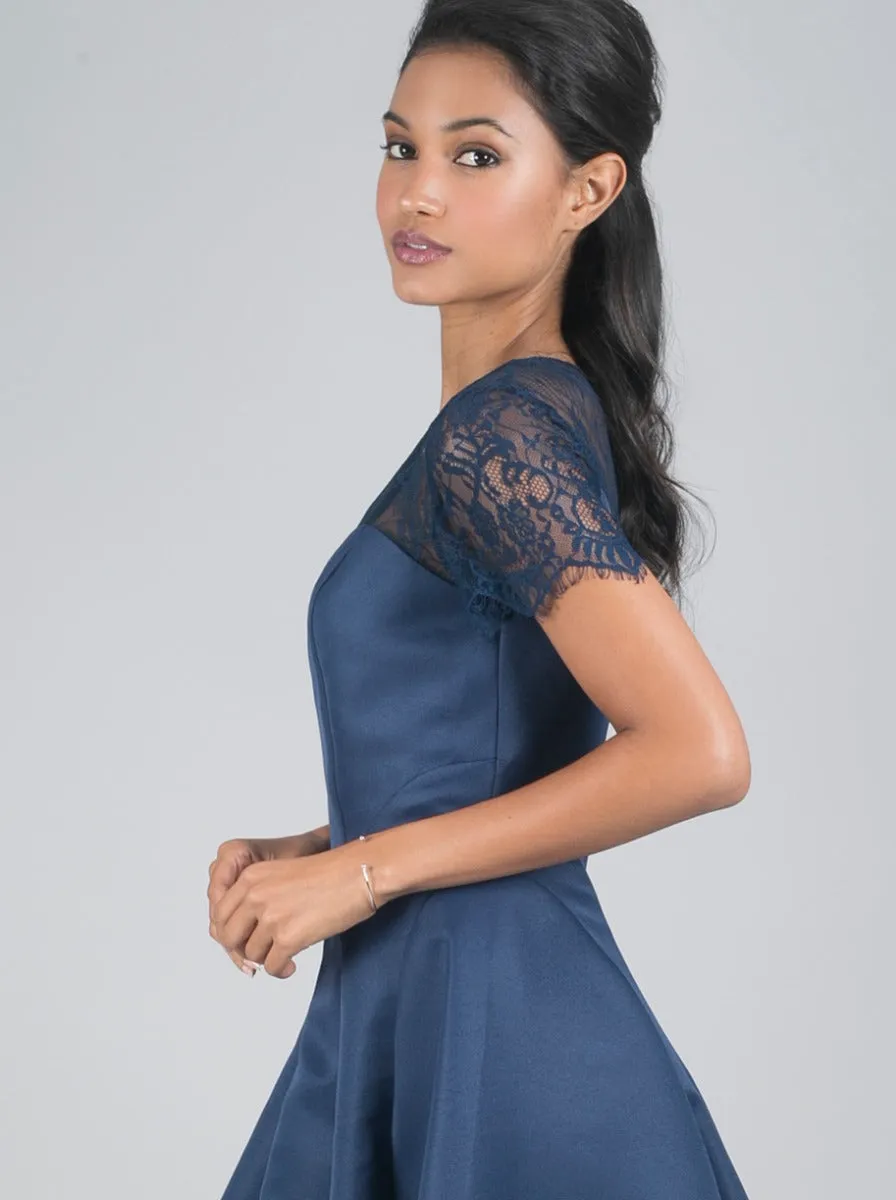 Short Sleeved Sheer Lace Midi Dress In Blue sold by Chi Chi London product image thumbnail 3