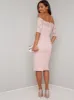 Lace Bodice Bodycon Midi Dress in Pink sold by Chi Chi London