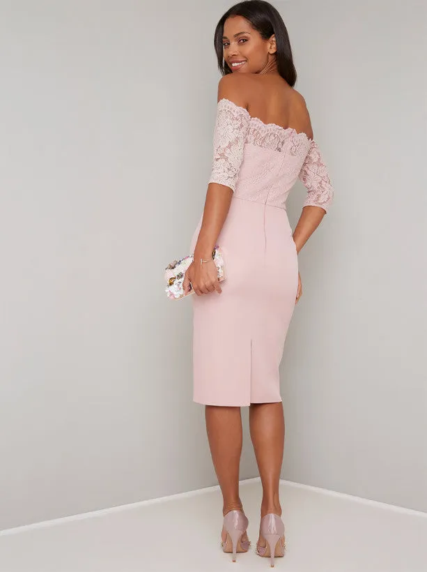 Lace Bodice Bodycon Midi Dress in Pink sold by Chi Chi London product image thumbnail 4