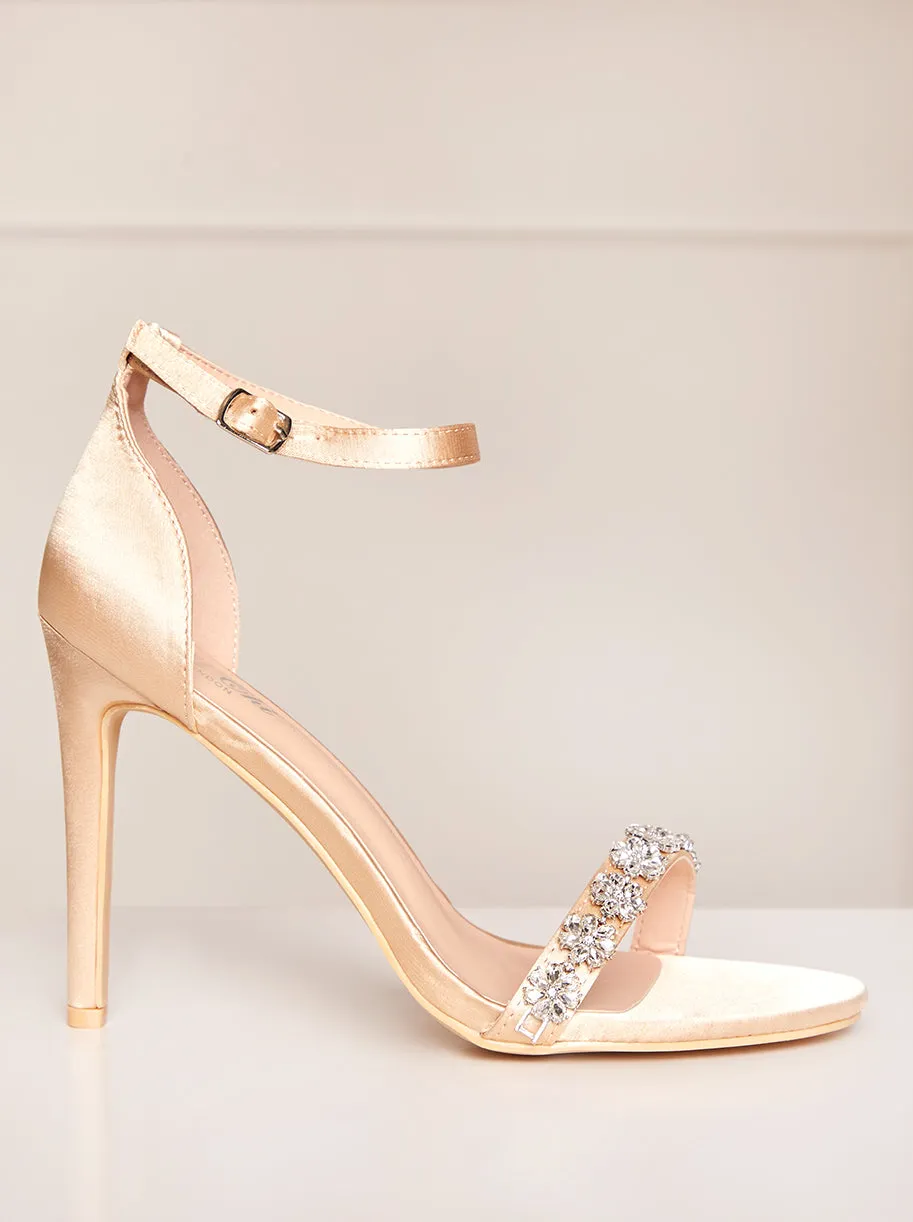High Heel Diamante Strap Sandals in Champagne sold by Chi Chi London