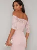 Lace Bodice Bodycon Midi Dress in Pink sold by Chi Chi London