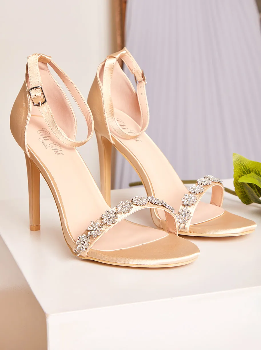 High Heel Diamante Strap Sandals in Champagne sold by Chi Chi London product image thumbnail 2