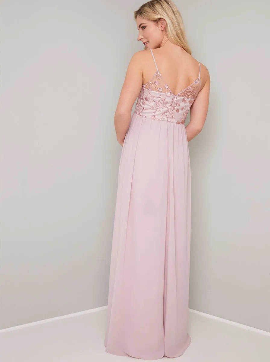 Maternity Lace Overlay Bodice Maxi Dress in Pink sold by Chi Chi London product image thumbnail 3