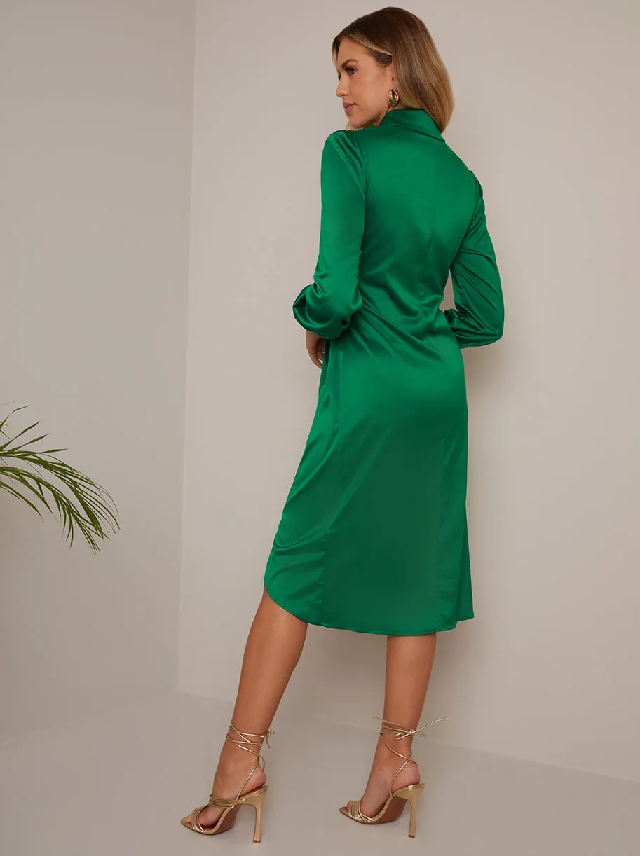 Balloon Sleeve Tie Detail Shirt Dress in Green sold by Chi Chi London product image thumbnail 2