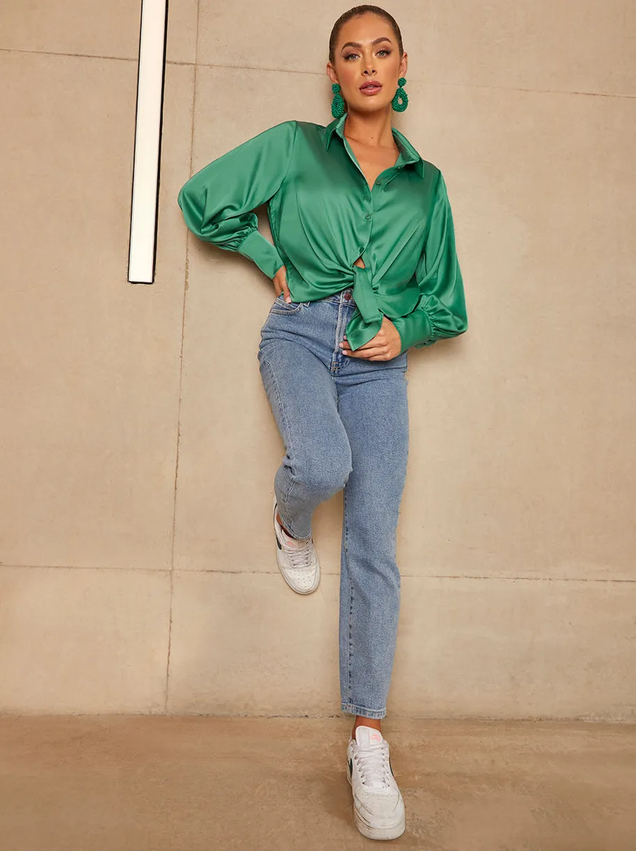 Long Sleeve Satin Shirt in Green sold by Chi Chi London product image thumbnail 3