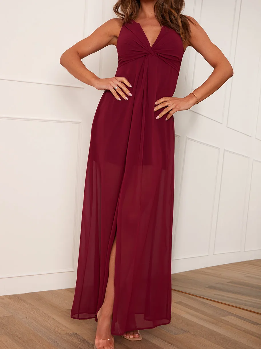 Knot Detail Maxi Dress in Wine sold by Chi Chi London product image thumbnail 2