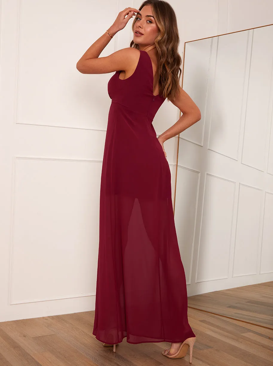 Knot Detail Maxi Dress in Wine sold by Chi Chi London product image thumbnail 3