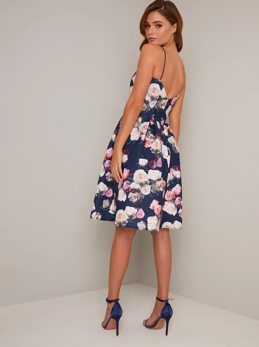 Cami Strap Fitted Bodice Floral Midi Dress in Blue sold by Chi Chi London product image thumbnail 3