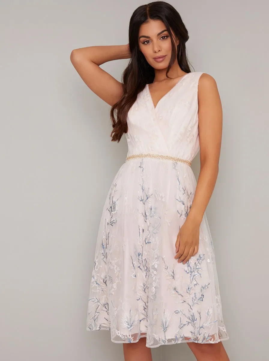 Pastel Embroidered Tulle Midi Dress in Pink sold by Chi Chi London product image thumbnail 2