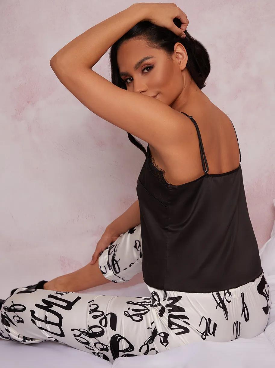 Graphic Print Cami Pyjamas in Black and White sold by Chi Chi London product image thumbnail 4
