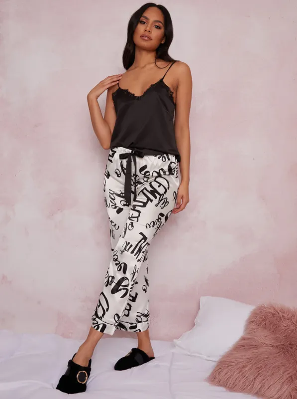 Graphic Print Cami Pyjamas in Black and White sold by Chi Chi London