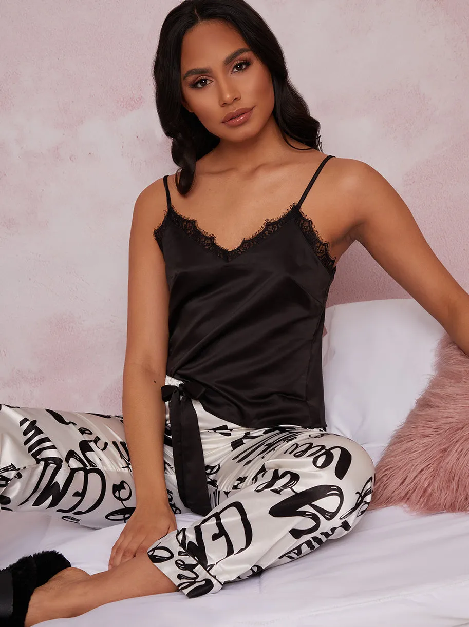Graphic Print Cami Pyjamas in Black and White sold by Chi Chi London product image thumbnail 3