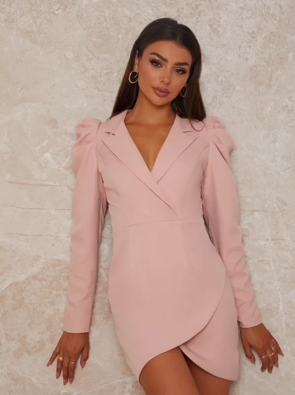 Puff Sleeve Blazer Dress in Pink sold by Chi Chi London