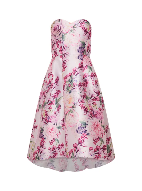 Bandeau Sweetheart Dip Hem Dress in Pink sold by Chi Chi London