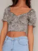 Short Puff Sleeve Crop Top In Animal Pint sold by Chi Chi London