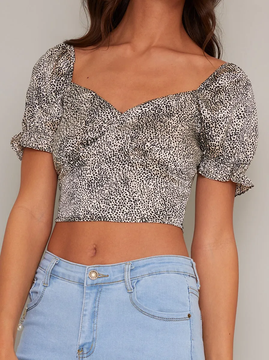 Short Puff Sleeve Crop Top In Animal Pint sold by Chi Chi London product image thumbnail 3