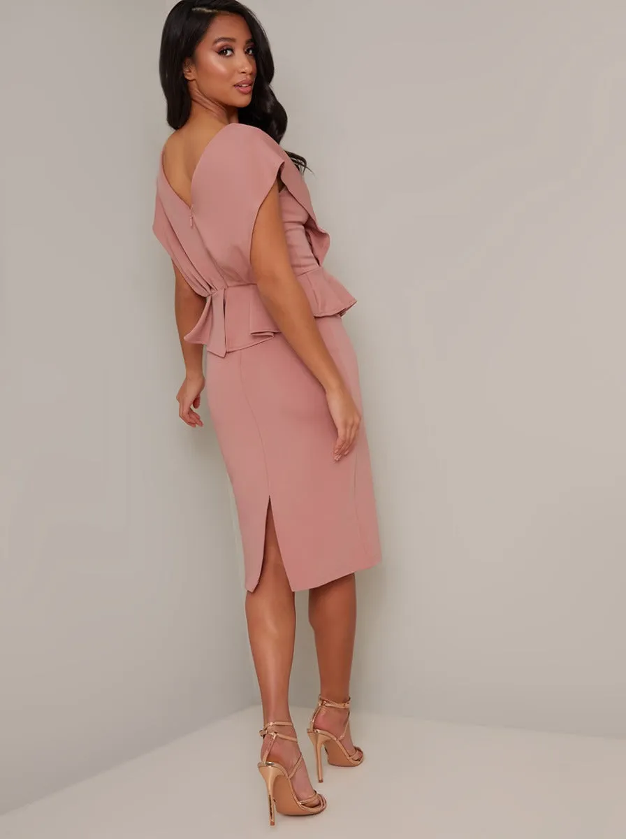 Petite Peplum Waist Bodycon Midi Dress in Pink sold by Chi Chi London product image thumbnail 4