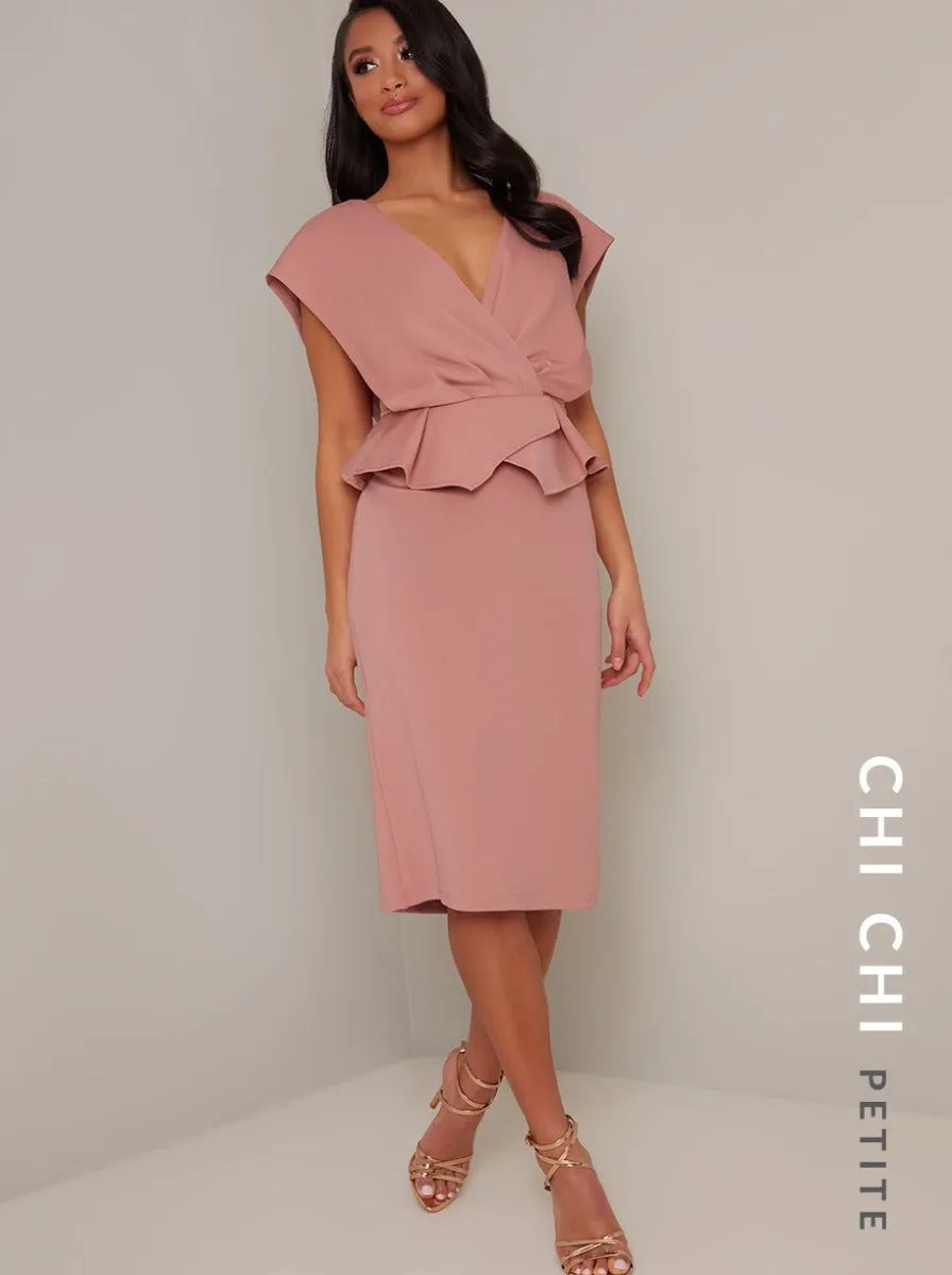 Petite Peplum Waist Bodycon Midi Dress in Pink sold by Chi Chi London product image thumbnail 2