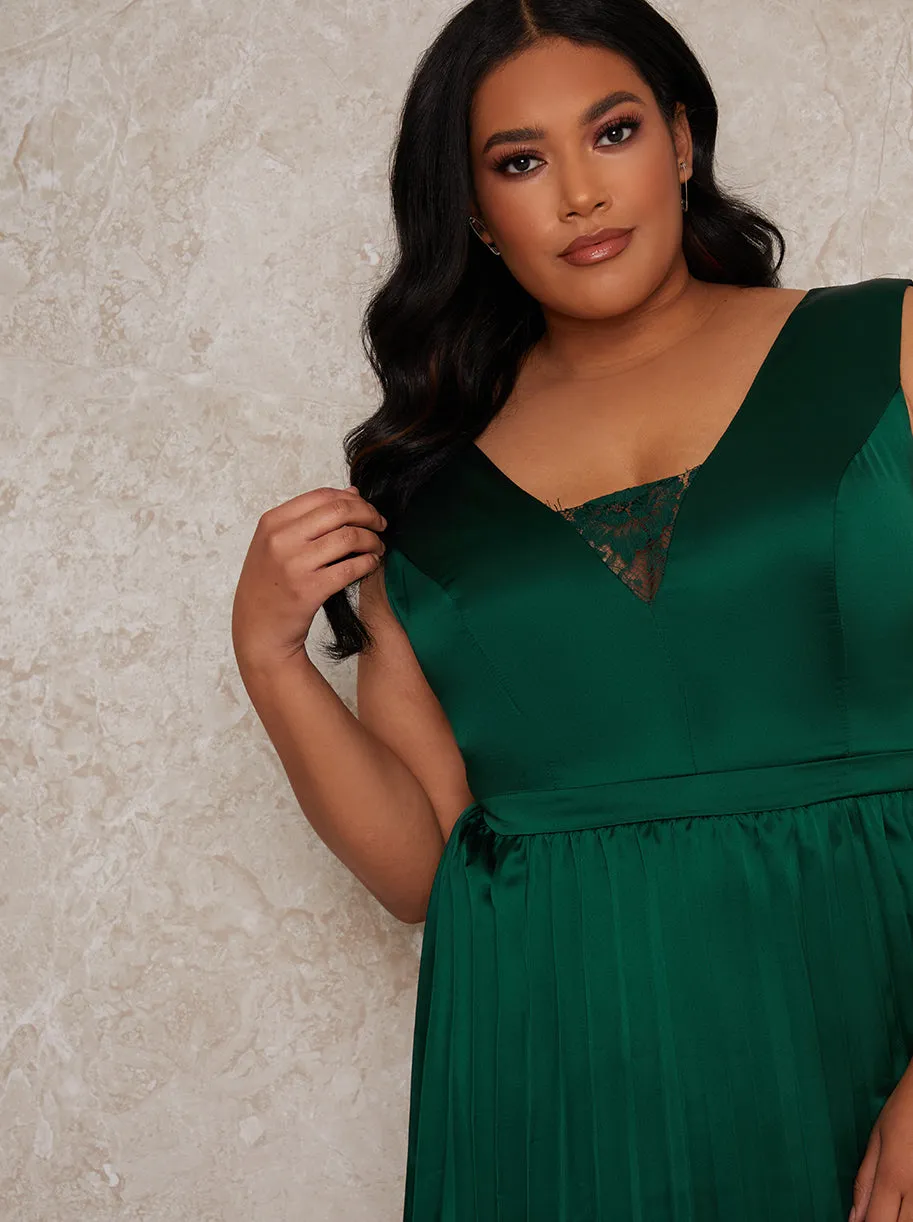 Plus Size Lace Detail Pleat Midi Dress in Green sold by Chi Chi London product image thumbnail 3