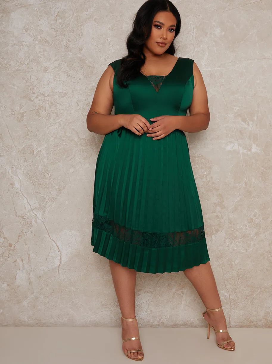 Plus Size Lace Detail Pleat Midi Dress in Green sold by Chi Chi London product image thumbnail 2