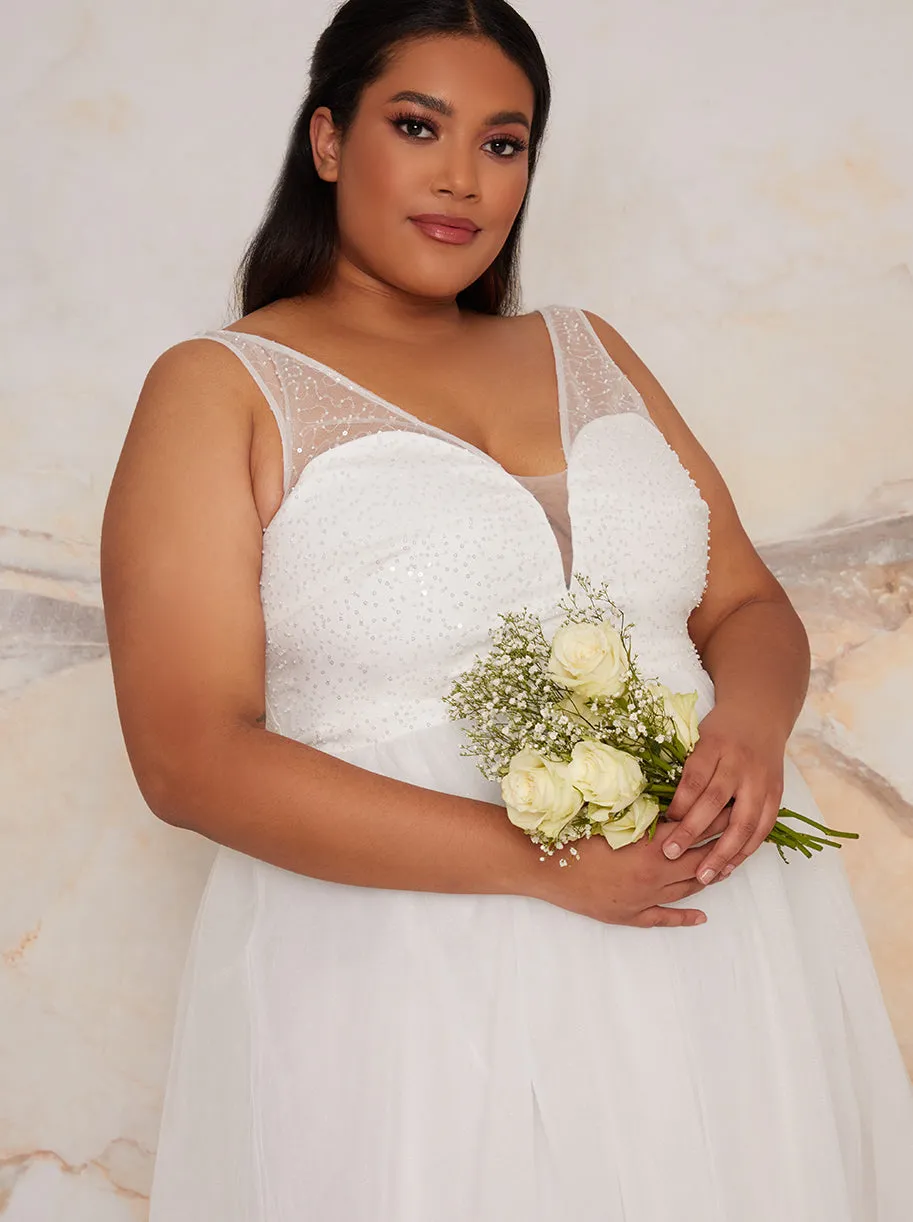 Plus Size Sequin Bodice Wedding Dress in White sold by Chi Chi London product image thumbnail 3