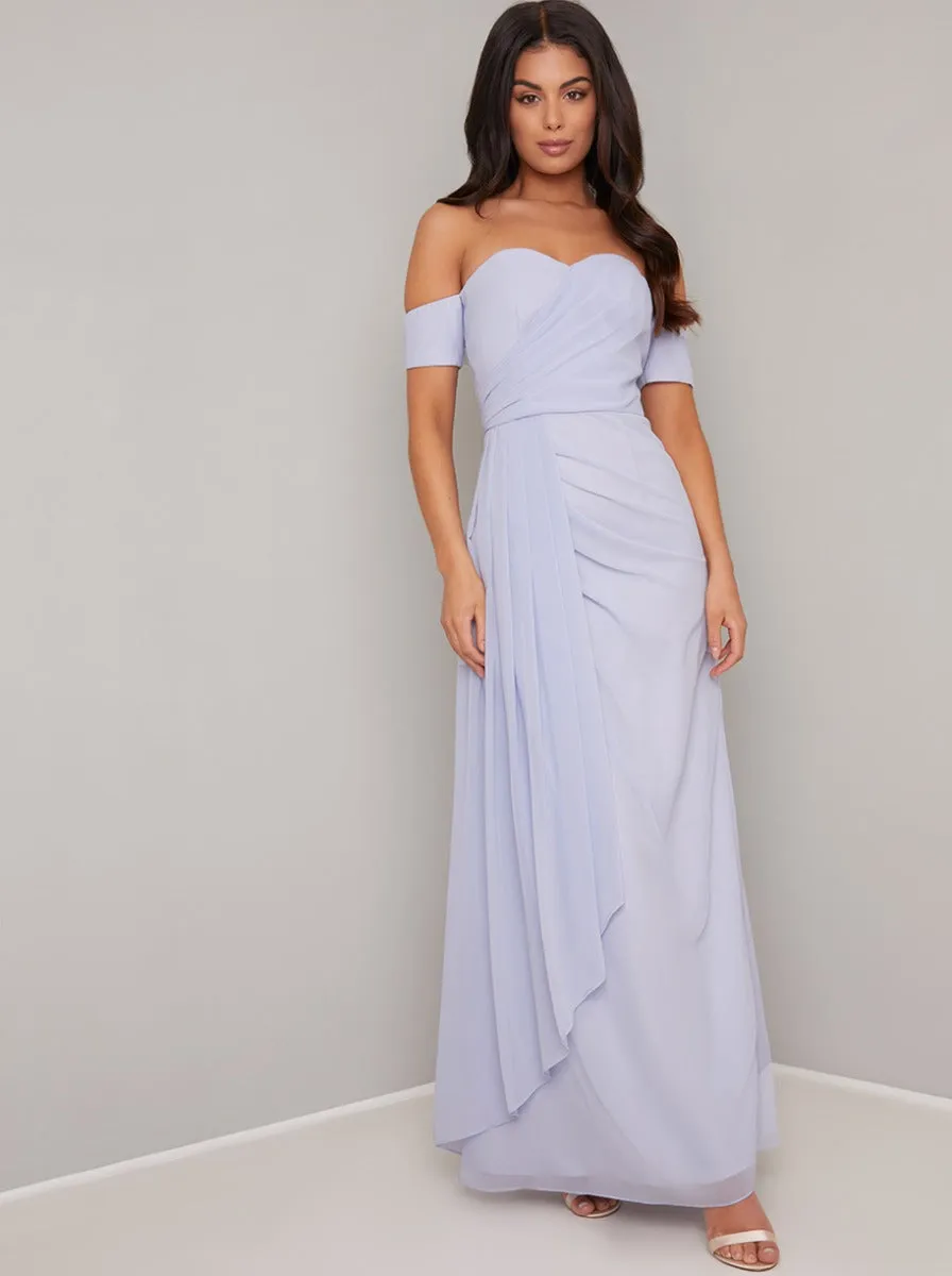 Strapless Ruffle Drape Design Maxi Dress in Blue sold by Chi Chi London