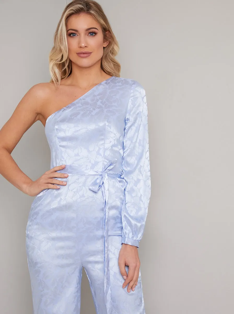One Shoulder Tie Waist Straight Leg Jumpsuit in Blue sold by Chi Chi London product image thumbnail 2