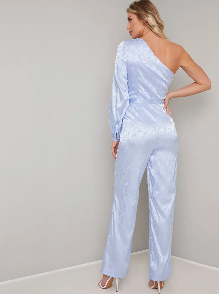 One Shoulder Tie Waist Straight Leg Jumpsuit in Blue sold by Chi Chi London product image thumbnail 3