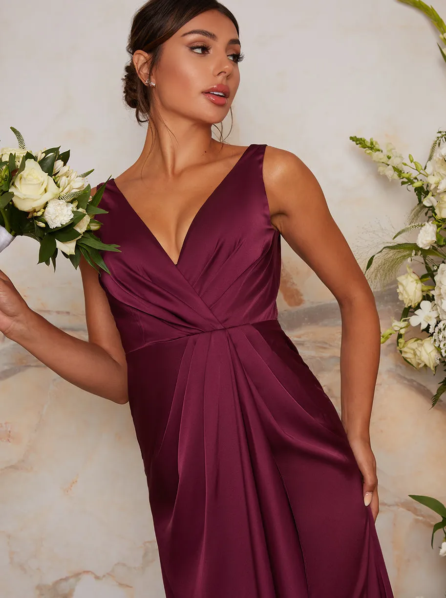Satin Finish Wrap Detail Maxi Dress in Berry sold by Chi Chi London product image thumbnail 2
