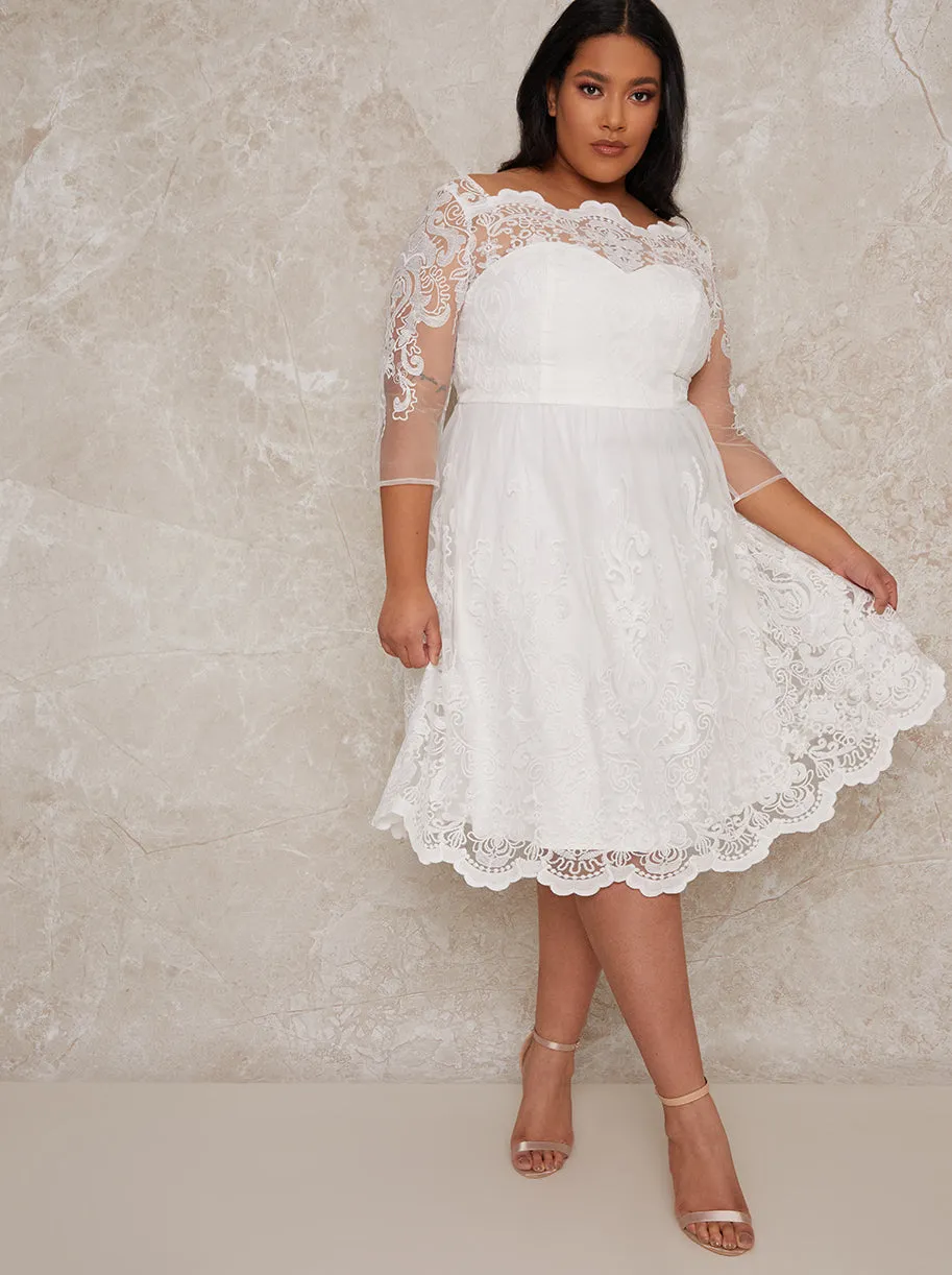 Plus Size Lace Long Sleeve Midi Wedding Dress in White sold by Chi Chi London product image thumbnail 2