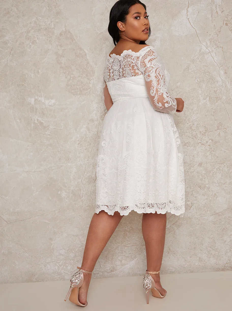 Plus Size Lace Long Sleeve Midi Wedding Dress in White sold by Chi Chi London product image thumbnail 4