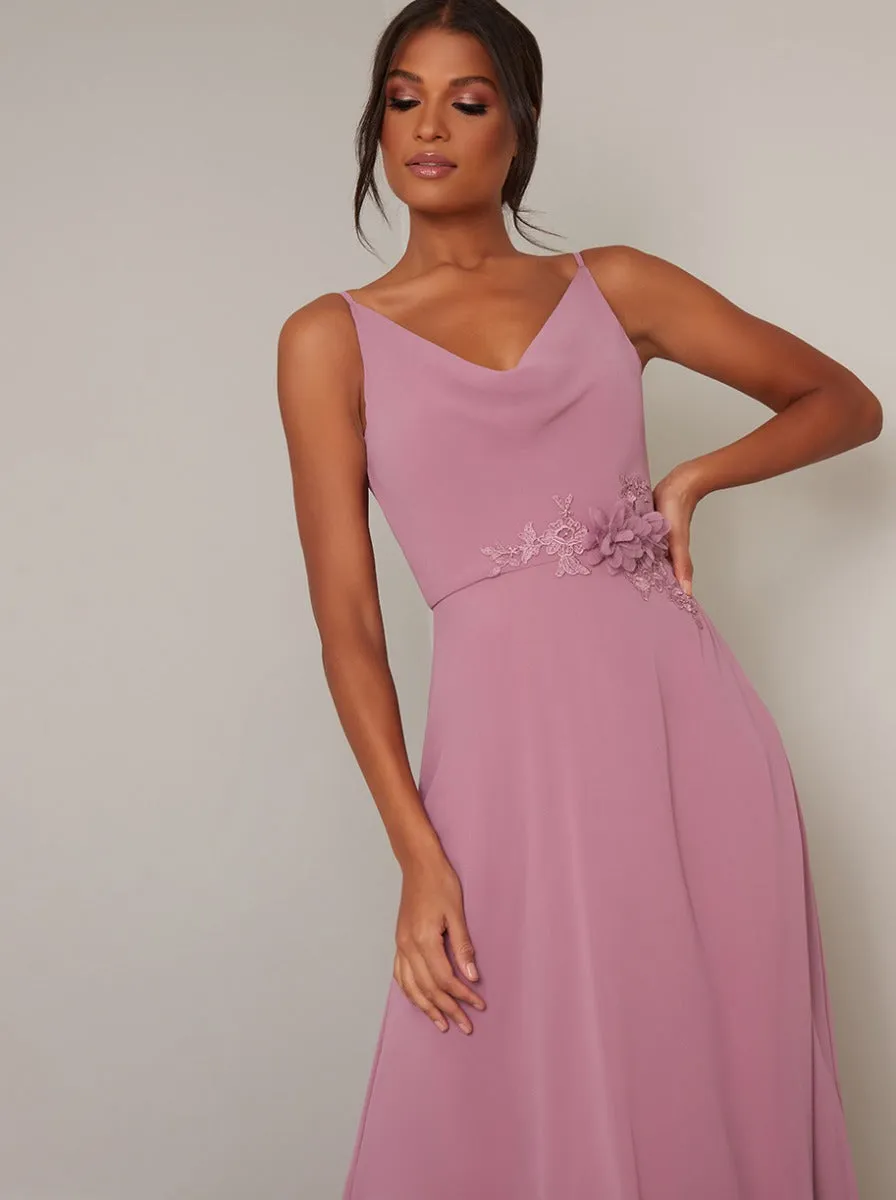 Cowl Neck Lace Detail Maxi Dress in Pink sold by Chi Chi London product image thumbnail 3