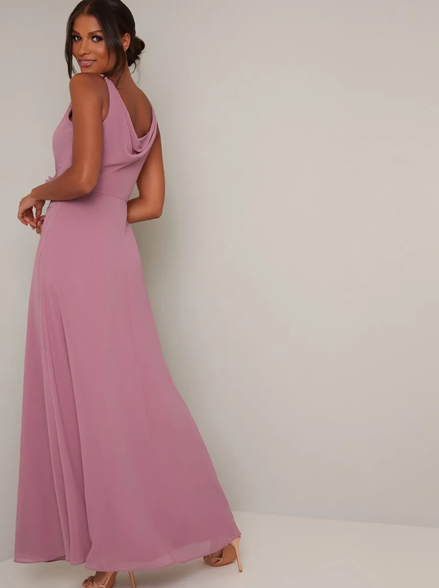 Cowl Neck Lace Detail Maxi Dress in Pink sold by Chi Chi London product image thumbnail 4
