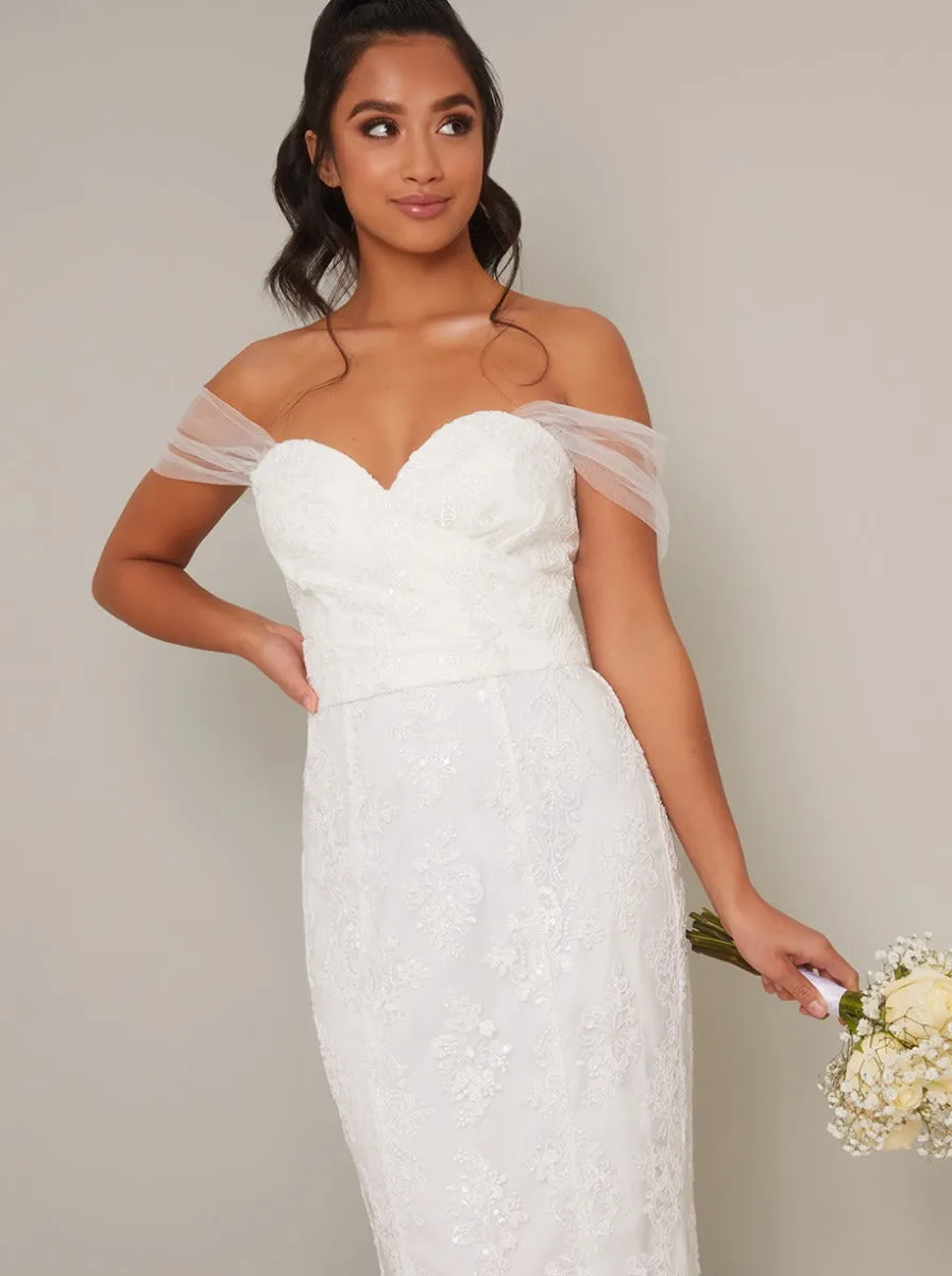 Petite Sweetheart Lace Bodycon Wedding Dress in White sold by Chi Chi London product image thumbnail 3