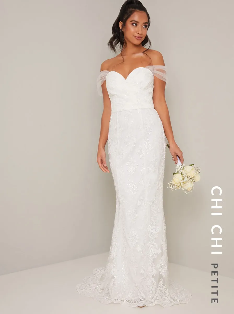 Petite Sweetheart Lace Bodycon Wedding Dress in White sold by Chi Chi London product image thumbnail 2