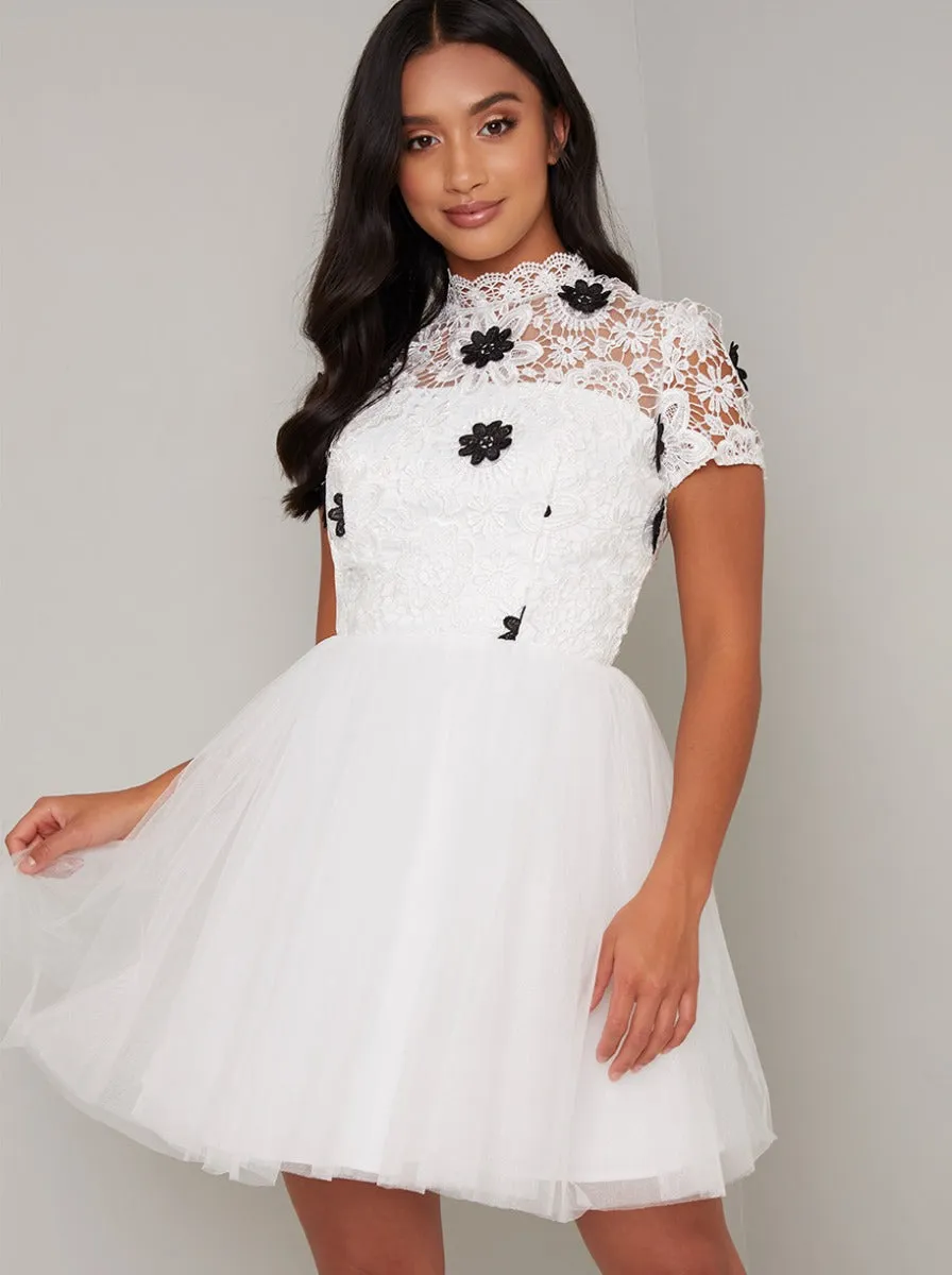 Petite Lace Bodice Mini Dress in White sold by Chi Chi London product image thumbnail 3