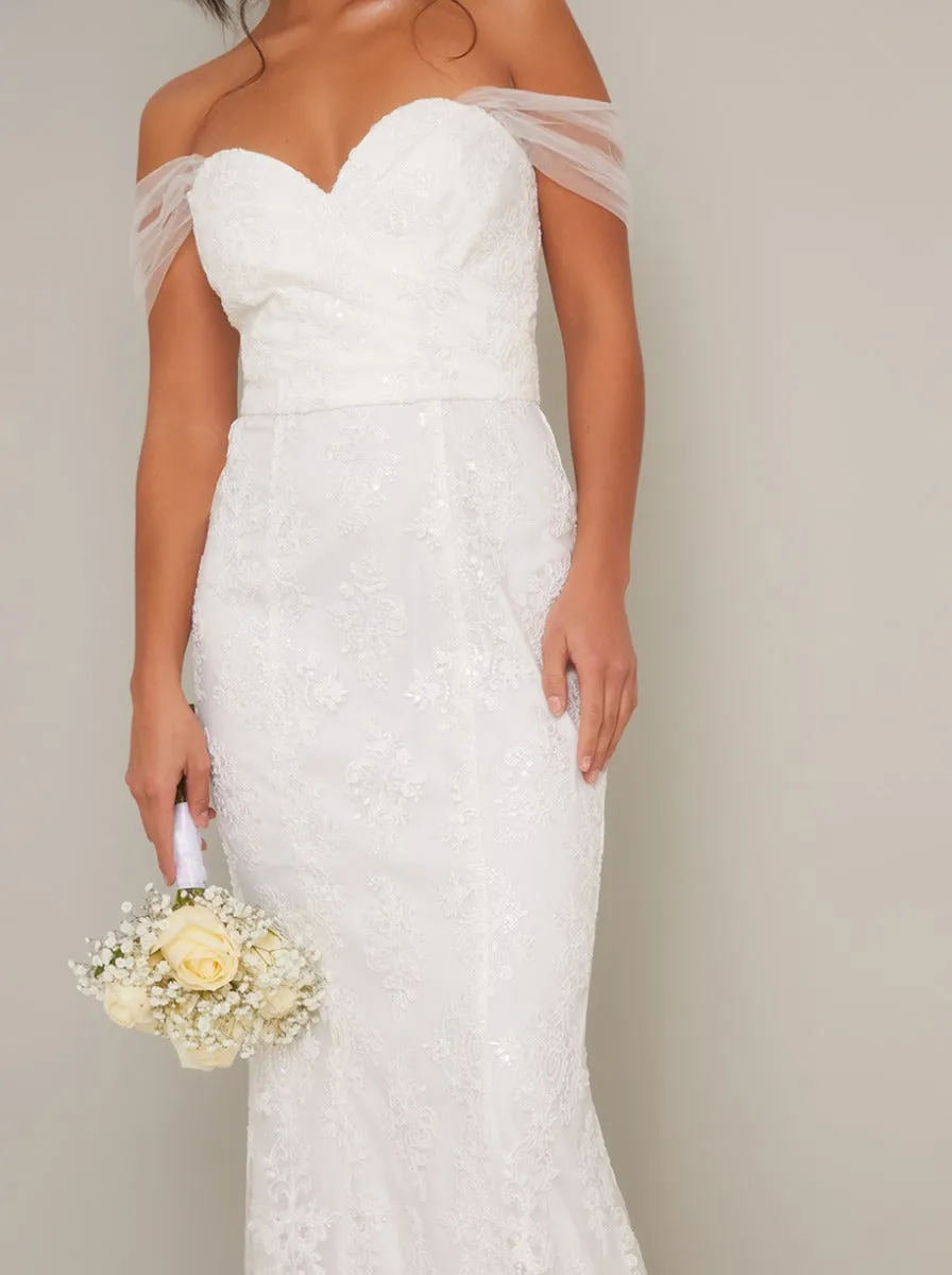 Petite Sweetheart Lace Bodycon Wedding Dress in White sold by Chi Chi London product image thumbnail 4