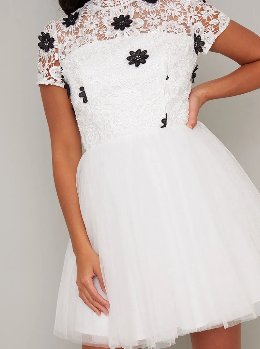 Petite Lace Bodice Mini Dress in White sold by Chi Chi London product image thumbnail 4