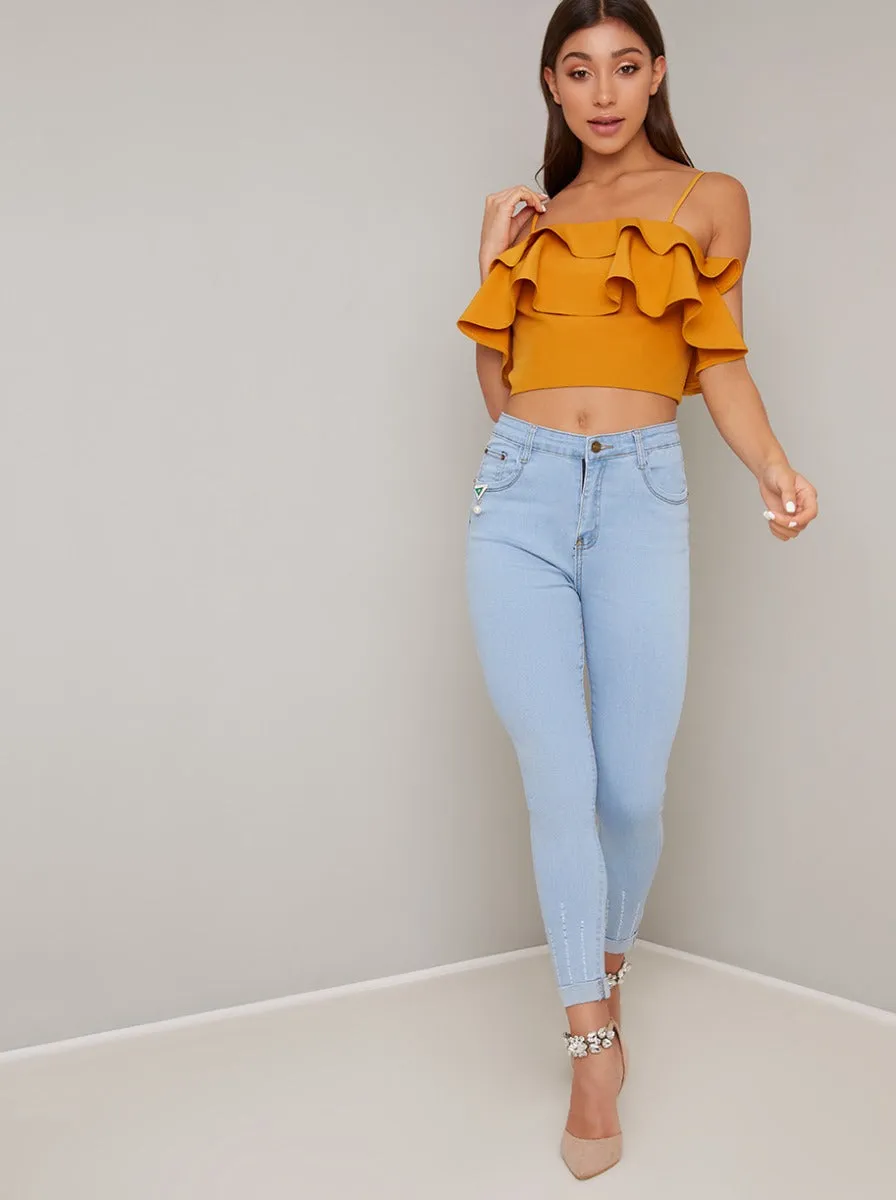 Cami Strap Ruffle Crop Top in Yellow sold by Chi Chi London product image thumbnail 2