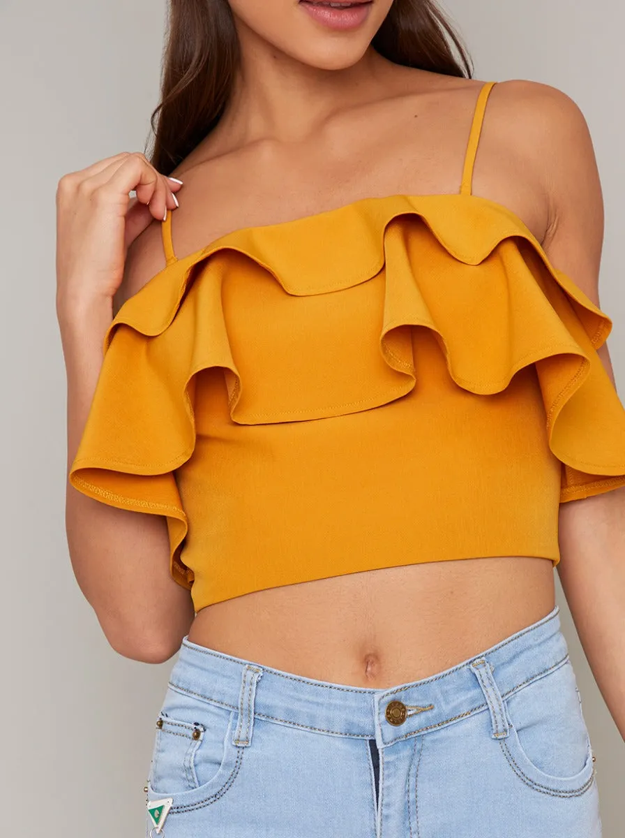 Cami Strap Ruffle Crop Top in Yellow sold by Chi Chi London product image thumbnail 3