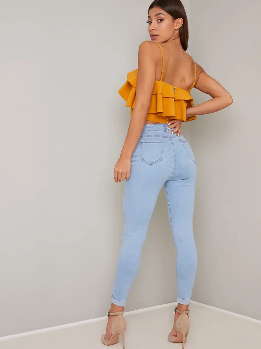 Cami Strap Ruffle Crop Top in Yellow sold by Chi Chi London product image thumbnail 4