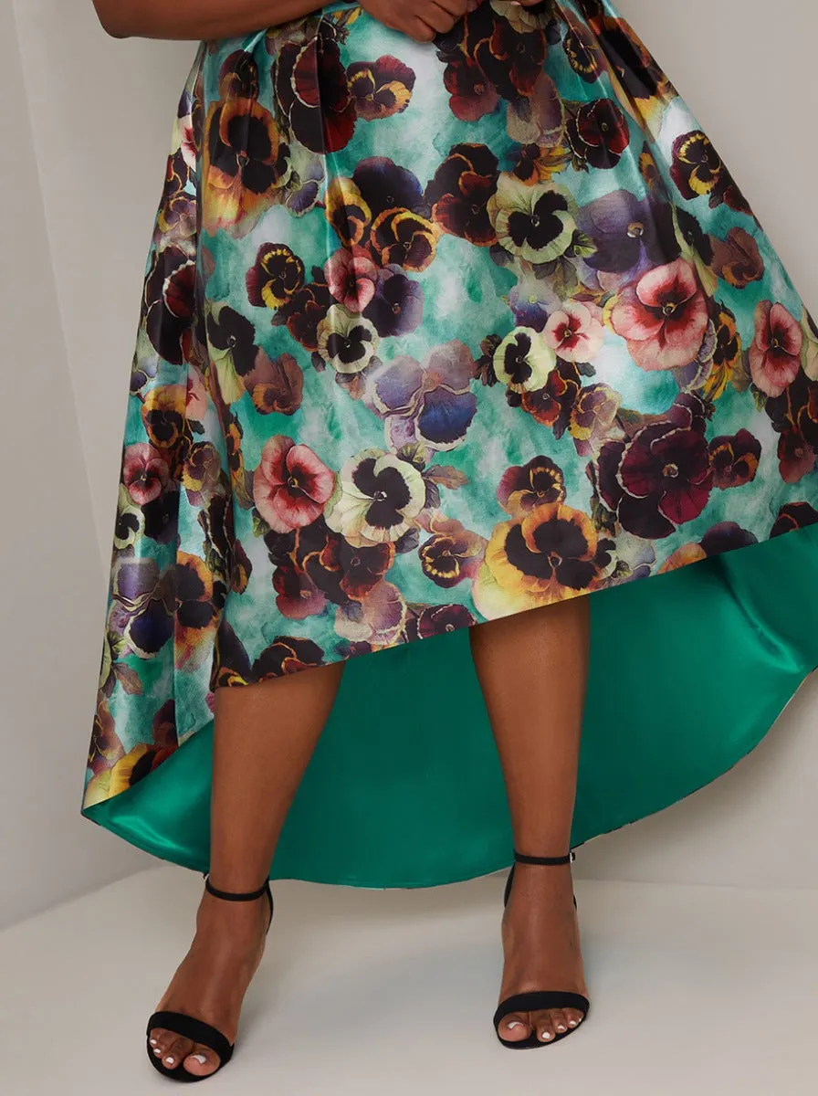 Plus Size Floral Print Bardot Dip Hem Dress in Green sold by Chi Chi London product image thumbnail 3