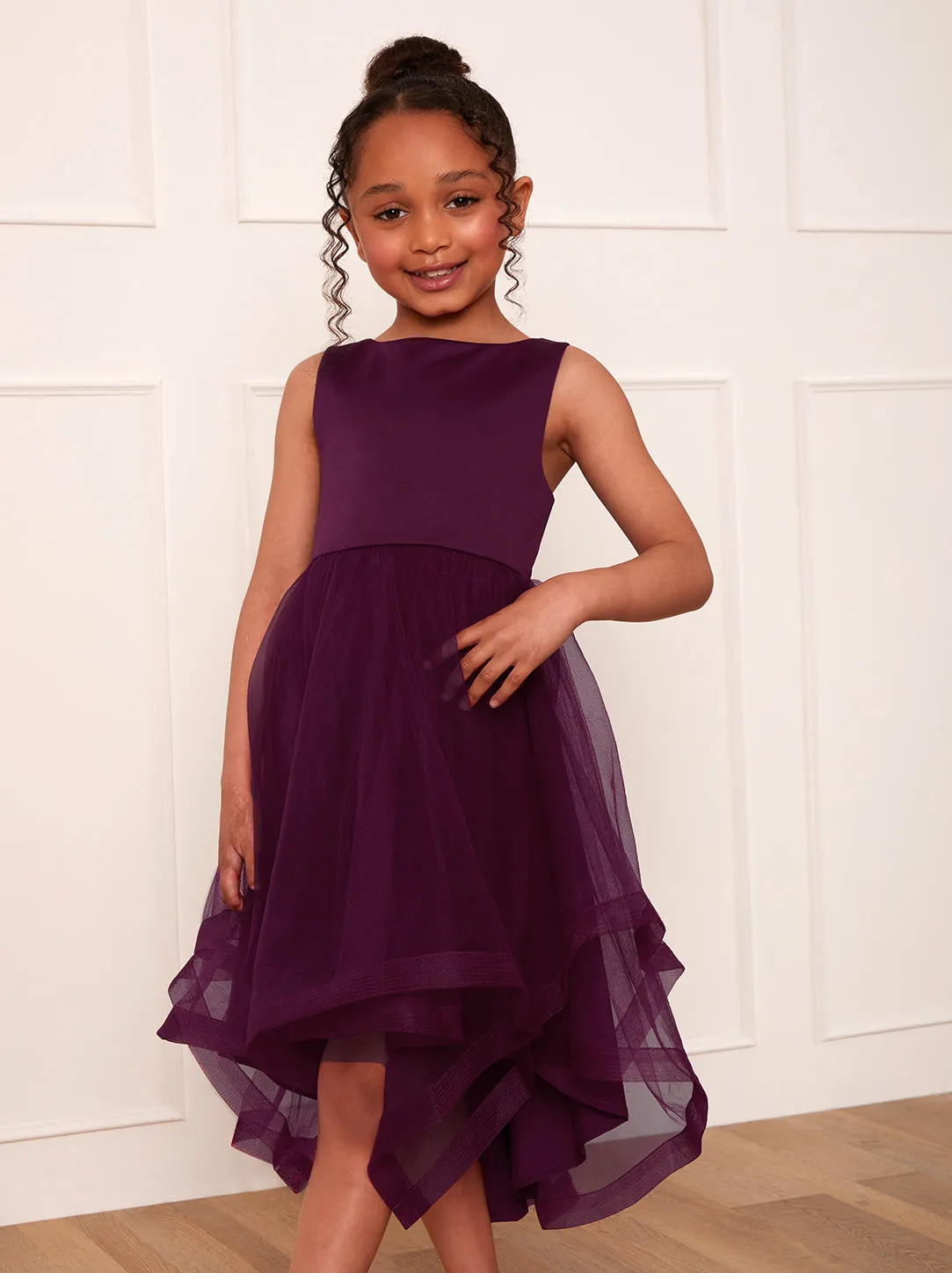 Girls Tulle Layered Midi Dress in Berry sold by Chi Chi London product image thumbnail 2