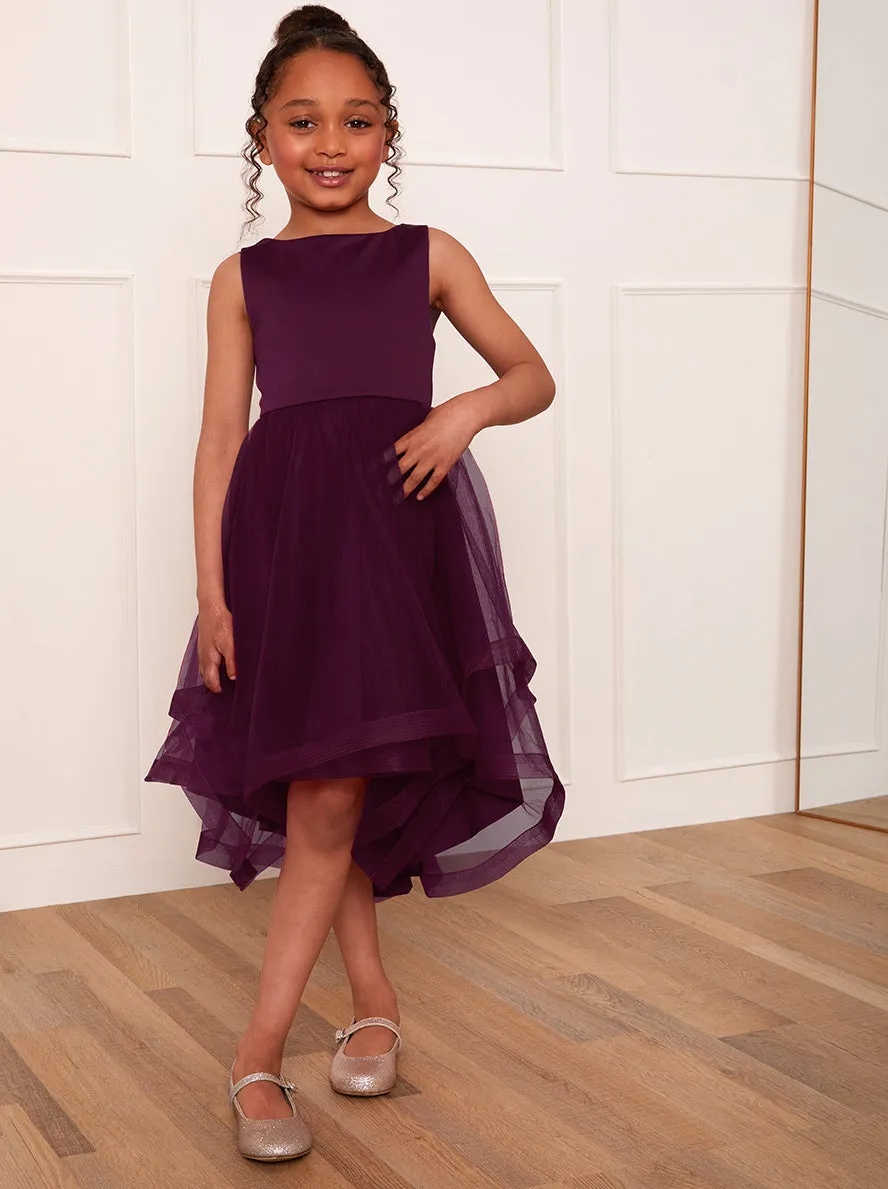 Girls Tulle Layered Midi Dress in Berry sold by Chi Chi London product image thumbnail 4