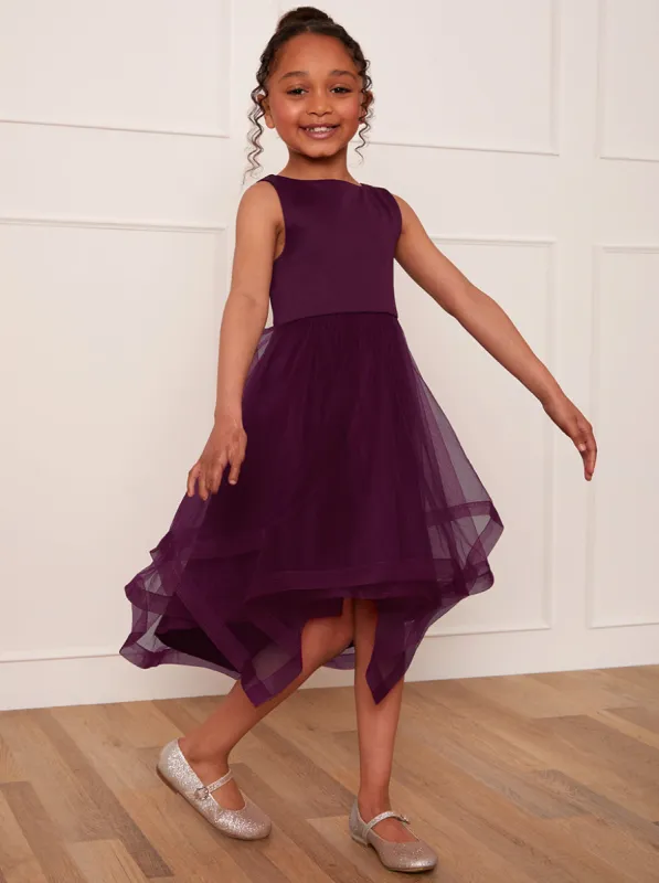 Girls Tulle Layered Midi Dress in Berry sold by Chi Chi London
