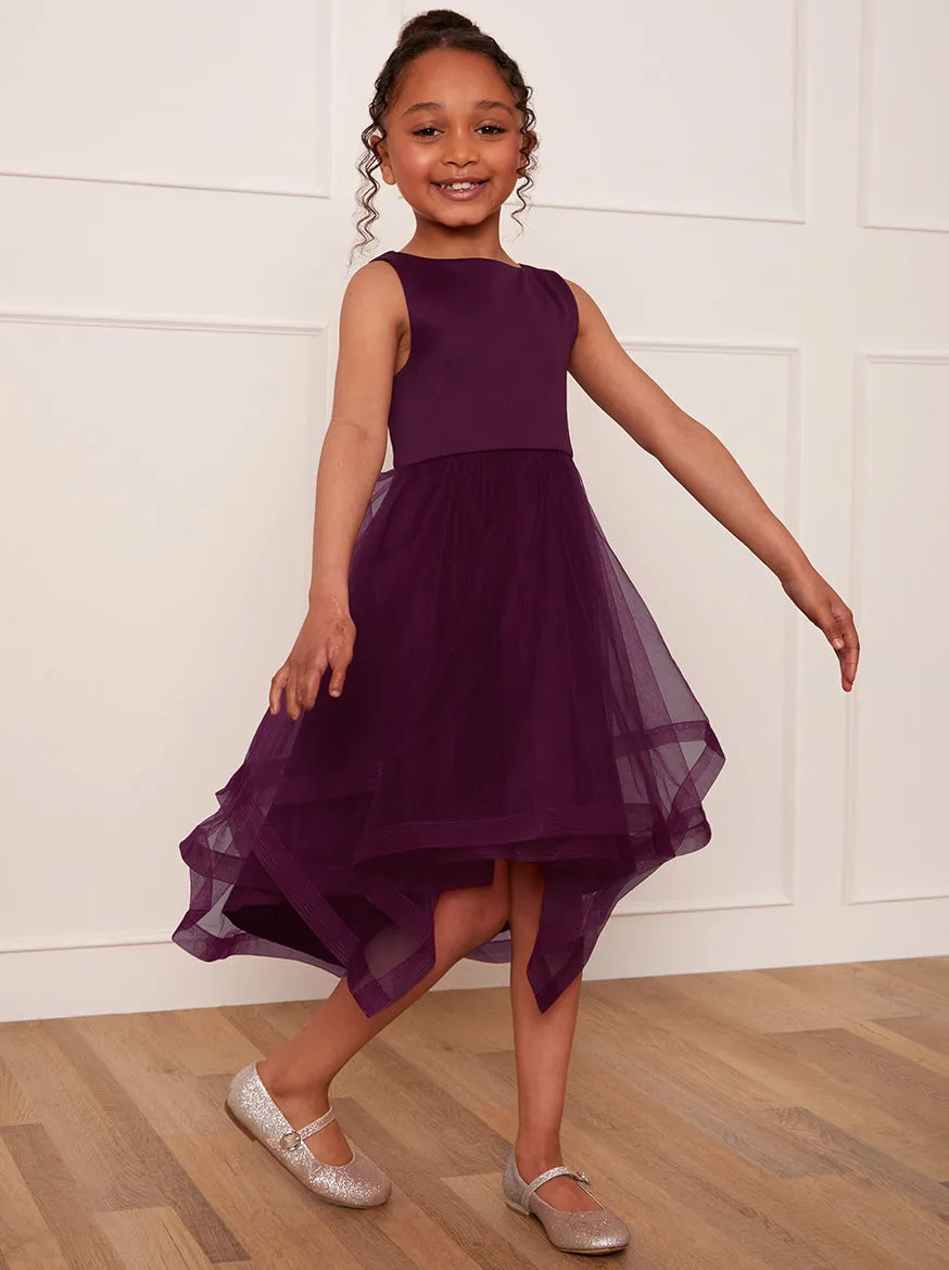 Girls Tulle Layered Midi Dress in Berry sold by Chi Chi London