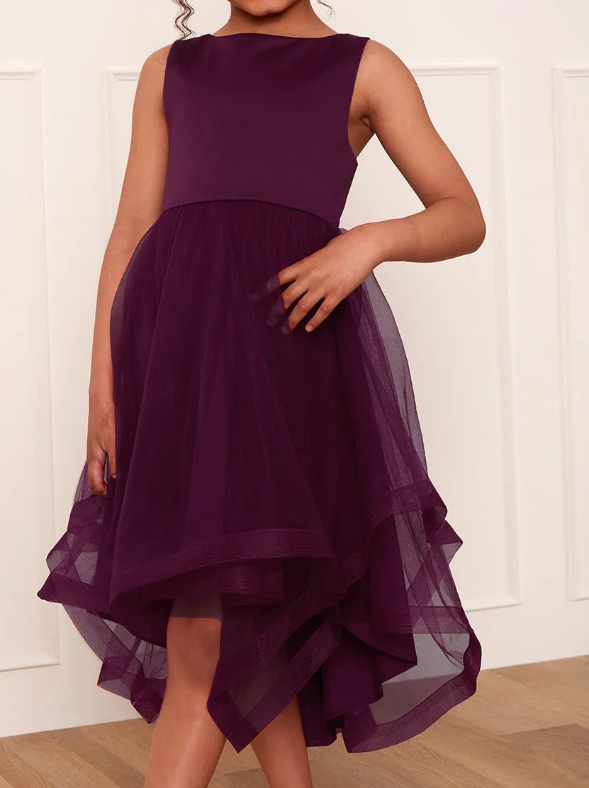 Girls Tulle Layered Midi Dress in Berry sold by Chi Chi London product image thumbnail 3
